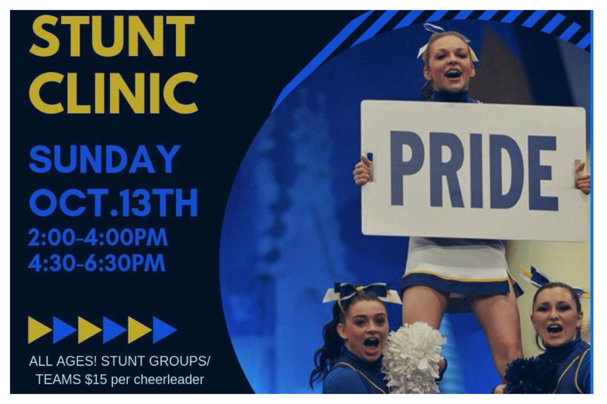 Register Today!! Clinic this weekend! Just a few spots left! 2 sessions to bring a stunt group or full team!