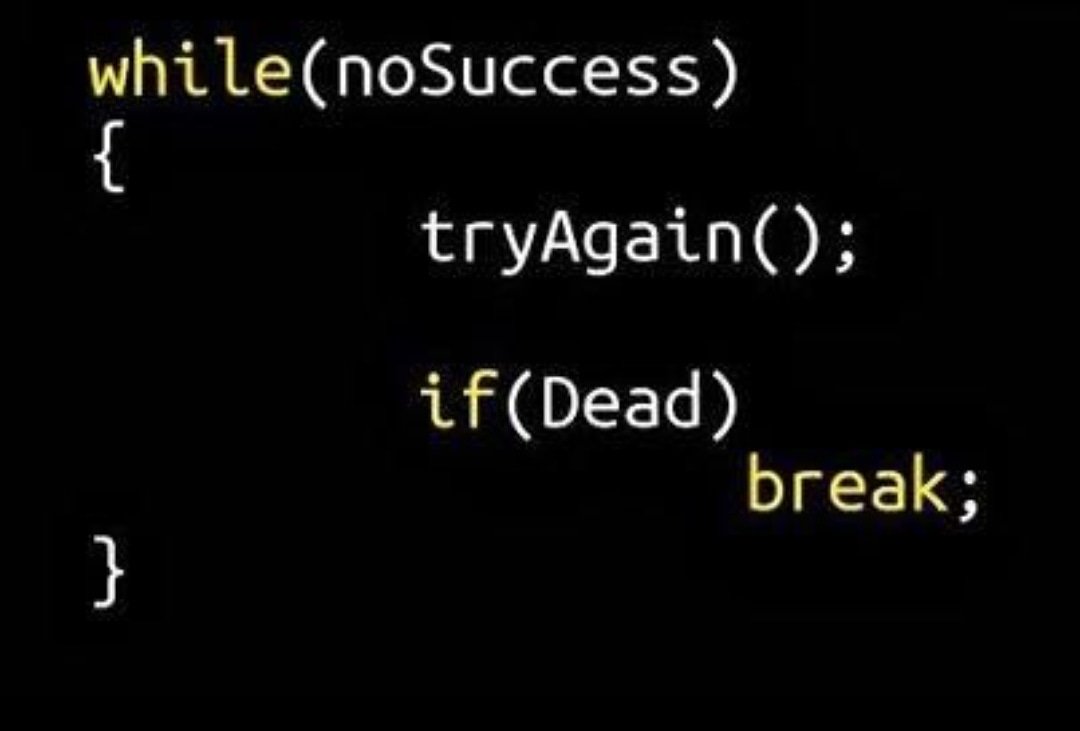 Ab0uTech's tweet image. *AbouTech*
Try Try Again its mean while loop it stop when you die
.
.
.
#AbouTech #aboutech #programarbugger #try
#success #code #coding #while #loop