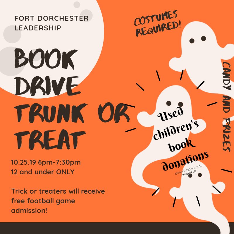 FortDGolf's tweet photo. Book Drive Trunk or Treat before the Ashley Ridge game. @FDPatriot @TrippAldredge @Dorchester_Two https://t.co/vkupIQflMs