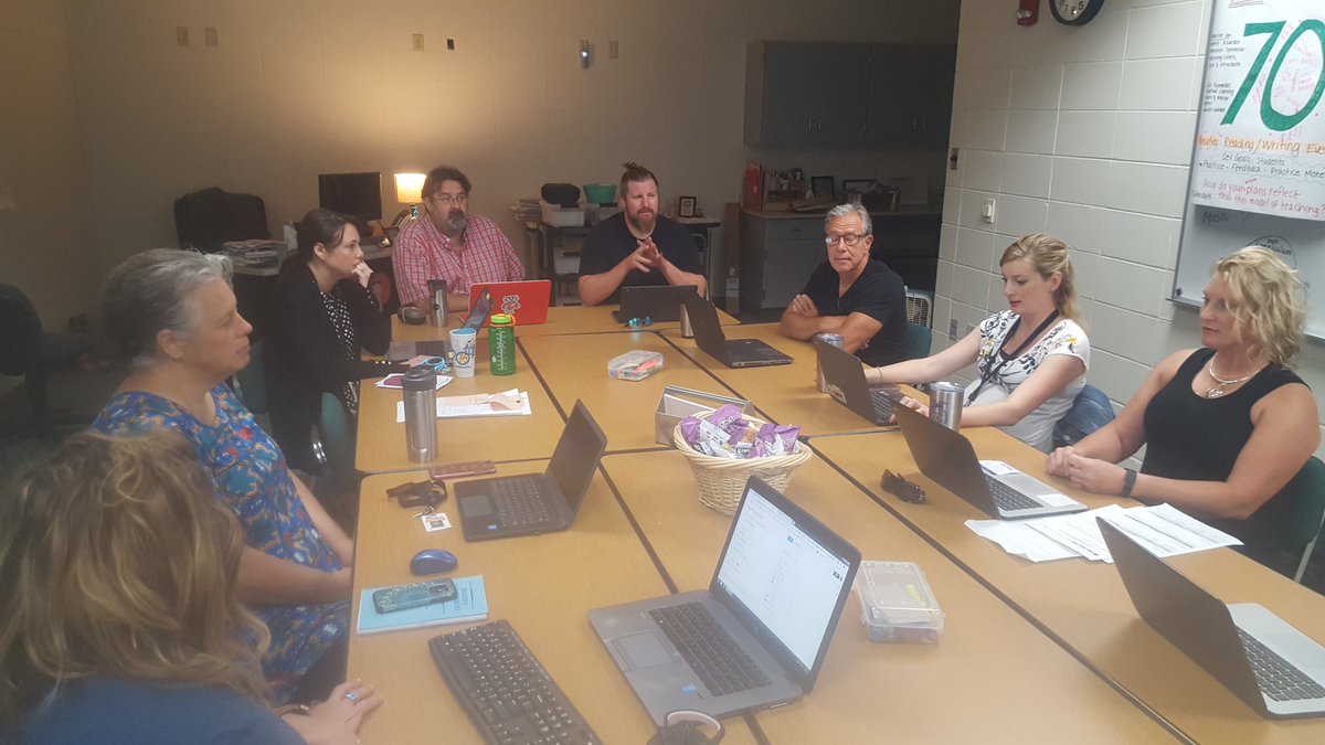 HoernkeMark's tweet photo. School District of Poynette STEAM educators discussing curriculum updates... guiding our students to lead within a 21st century economy.  #poynettepride https://t.co/bWvx309QUh