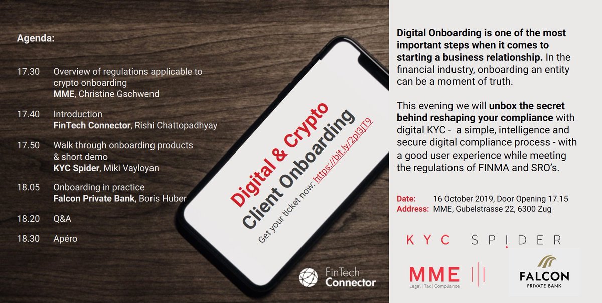 FinRishi's tweet photo. Curious about the new @MME office? just wonder why @falconpb teams up with @CV_Labs? or interested to learn more about #Digital #onboarding & @KYCSpider then join us: https://t.co/DeUWAGTWby
#fintech #wealthtech #KYC #AML #innovation #ecosystem #developtheworld @bluetenrausch https://t.co/9dnpX45hhW