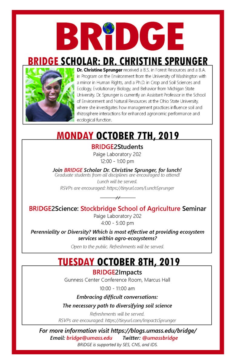 Join us today with Dr. Christine Sprunger for BRiDGE2Students (12 PM) and BRiDGE2Science (4 PM) in Paige Laboratory 202. Dr. Sprunger is an Assistant Professor in the School of Environment and Natural Resources at the Ohio State University.