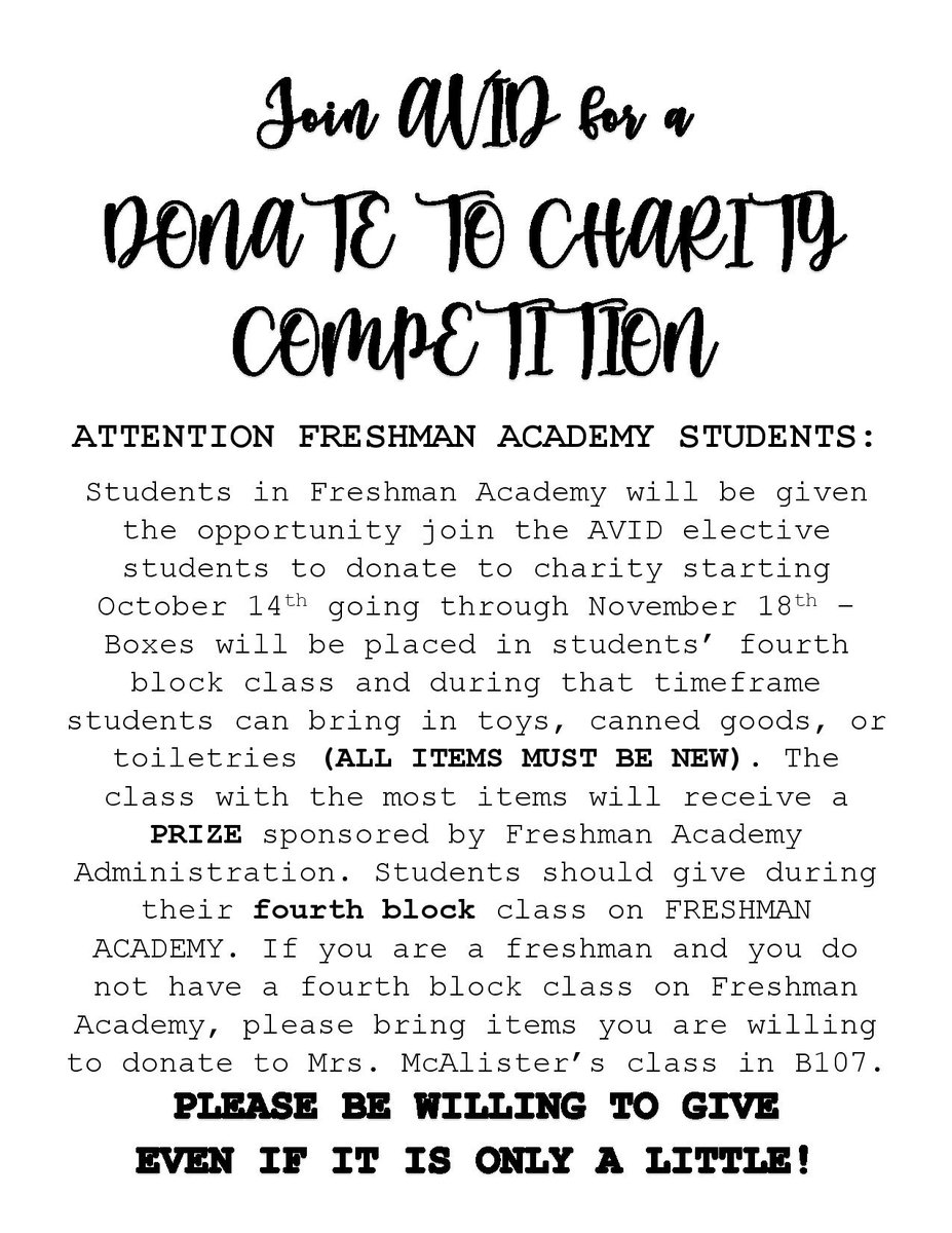 AvidMchs's tweet photo. Donate to charity competition @high_marlboro 
#FreshMen #ThisIsAVID #345marlboro #mchAVID https://t.co/oXFUyOMZYy
