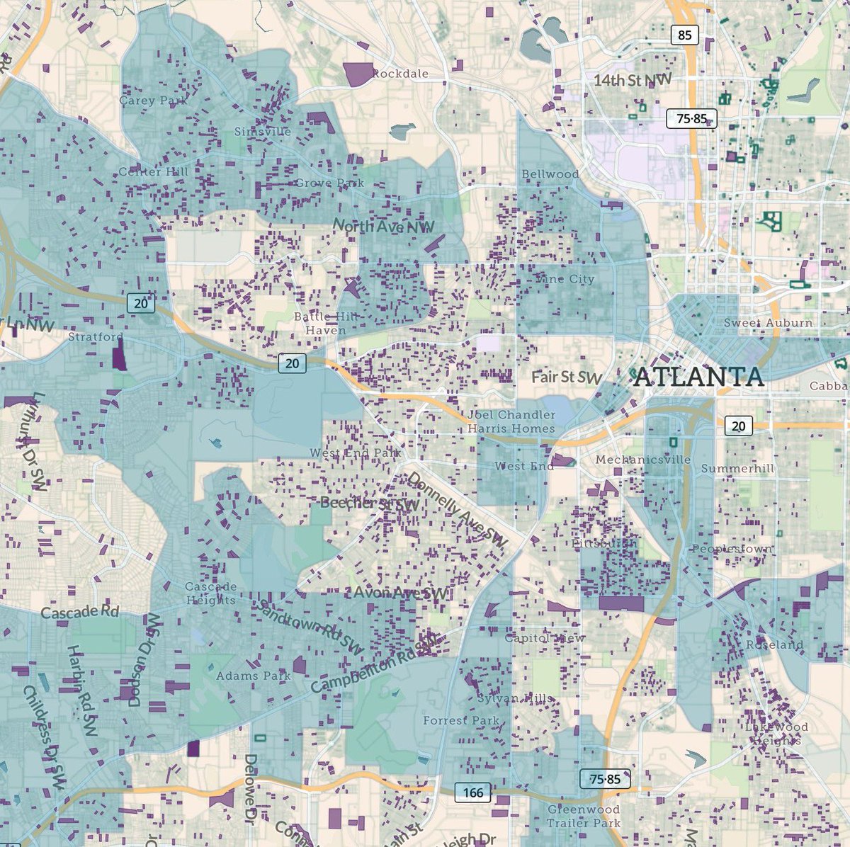 regridapp's tweet photo. Tweet - 3/3

#mappingmondays brought to you by #landgridpro

Here's a map of Atlanta showing vacant properties in opportunity zones. 
Just an ode to our time in Atlanta last week at the Reclaiming Vacant Properties Conference.

#realestate #parcelmaps #loveland #vacancy https://t.co/Kd0XP5Adfr