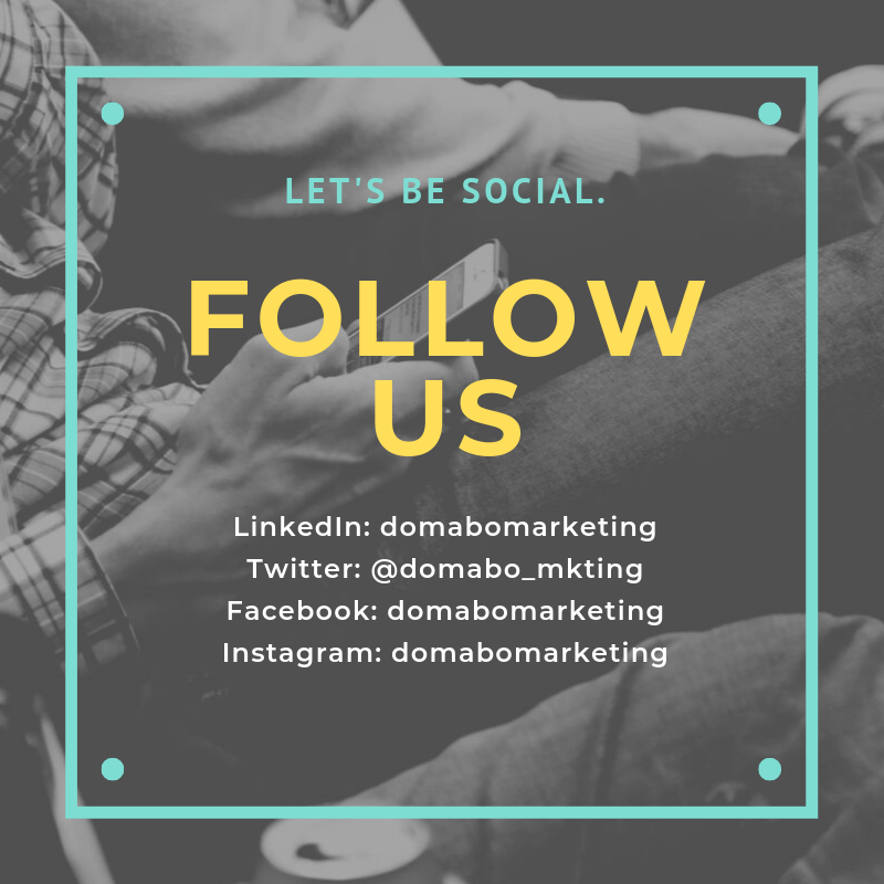domabo_mkting's tweet photo. Let's Be Social...
Make sure you are following us on LinkedIn, Facebook, Twitter and Instagram to see the latest news, events and projects DOMABO Marketing are working on. 
#domabo #socialmedia #letsbesocial #FollowUs https://t.co/hKRHb0LkuF