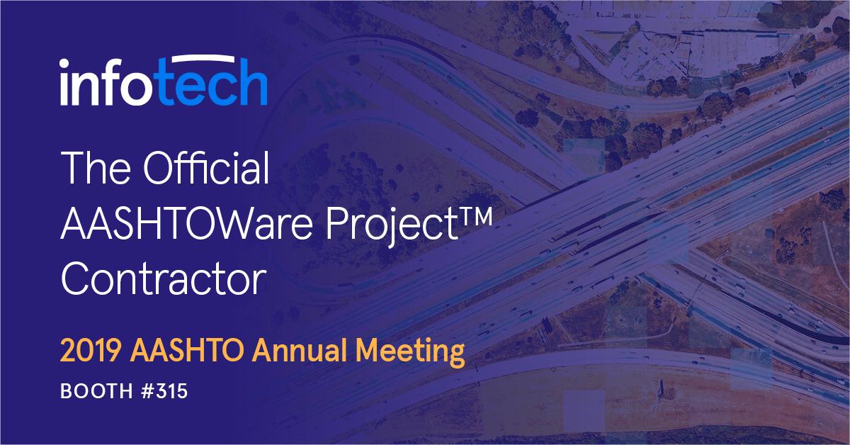 infotechinc's tweet photo. Infotech is all set up at the 2019 AASHTO Annual Meeting. Stop by booth #315 for information on modules like AASHTOWare Project Data Analytics™ or to talk to us about our cloud hosting services. See you there! #AASHTO #AASHTOWare https://t.co/JR2I86ANuY