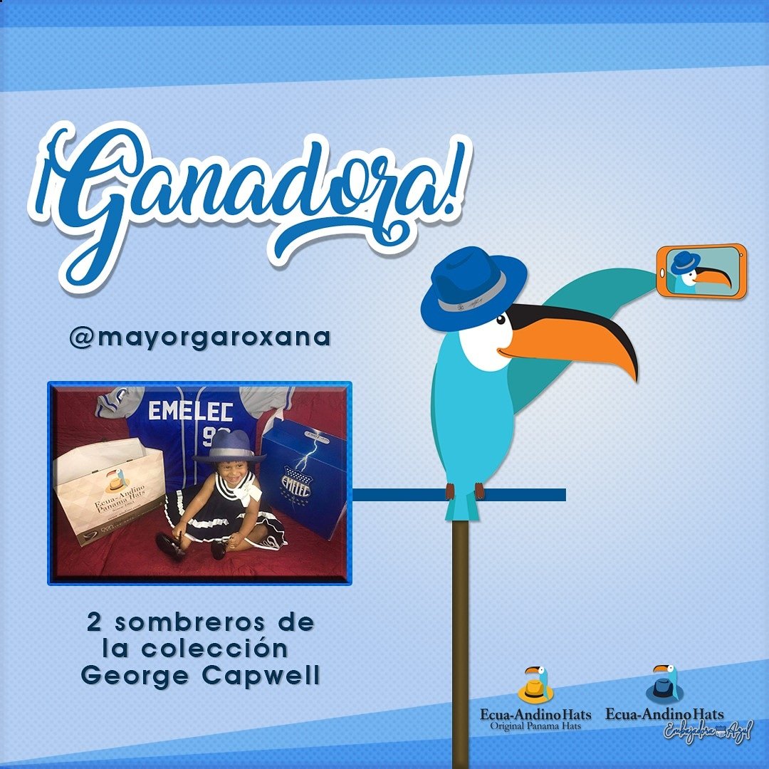 EmbajadorAzul3's tweet photo. Nuestra GANADORA!! 🎉🎉🎉🥰🥰
@embajadorazul3 tiene a su primera ganadora de 2 sombreros de la Coleccion George Capwell👒 del @csemelec 
Gracias x participar y ser parte de @ecuaandinohats 💙🥰

FELICITACIONES!!🎉🤗
#AzulDesdeLaCuna #azulhastalacabeza #AmorPorLosColores https://t.co/eBhevSN52J