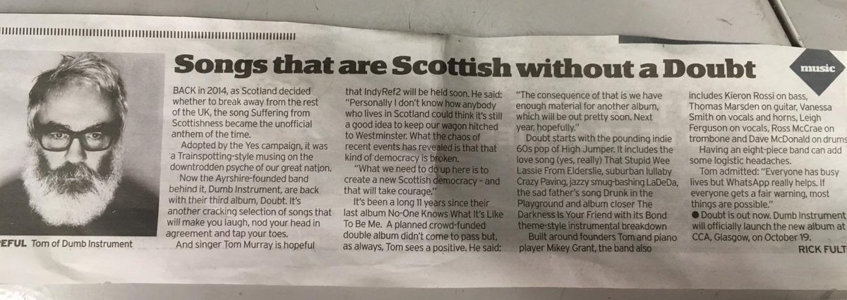 A wee interview with Tom/album review in the papers