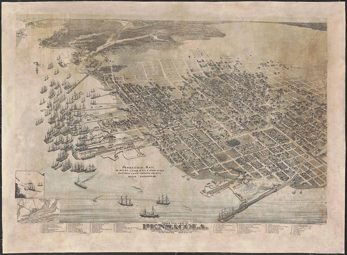 TampaBayHistory's tweet photo. Florida's "Second City?" If not for a devastating hurricane, Pensacola would be celebrating its 460th birthday this year, making it the oldest permanent European settlement in the U.S. Rare maps tell the story. #Mapmonday #OnExhibit https://t.co/Qa1STvI40H