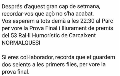 rallicarcaixent's tweet photo. Cap de setmana a foc seguit de proves, de rises, de germanor, de festa, de twerking, de música, de disfresses.... però encara no s ha acabat!
Queda la prova final de demà.
A les 22:30 al Parc Navarro Daràs! NonStopParty! https://t.co/mOPa0caAKh