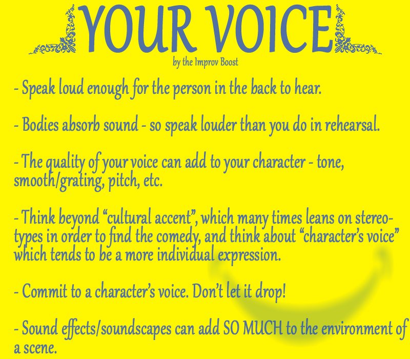 BoostImprov's tweet photo. There are many tools at your disposal as a performer - emotions, eye contact, physicality ... this time we have some tips on your...
VOICE
#improv #ImproTips https://t.co/tIZ5MDLcQZ