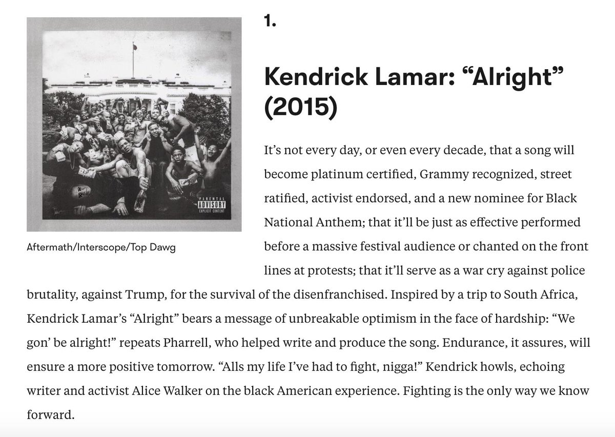 abdashsoulTDE's tweet photo. Pitchfork named "Alright" by Kendrick Lamar the number one song of the decade 😱🏆 https://t.co/DhRRsCkbRt