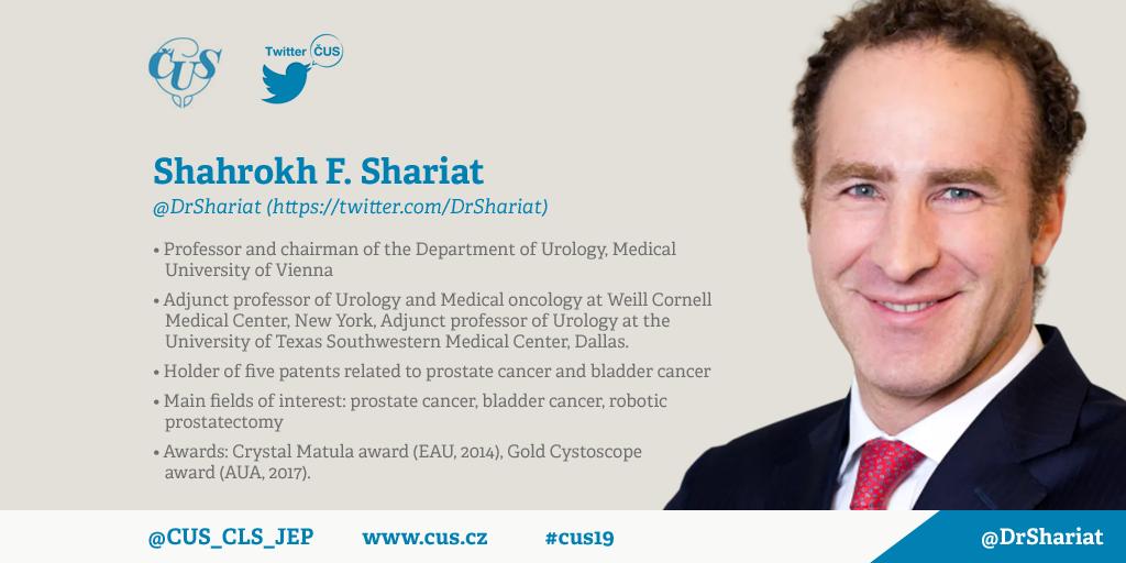 #CUS19 - 16.-18.10. 2019, Clarion Congress Hotel Prague.
Nenechte si ujít příspěvek prof. <a href="/DrShariat/">Shahrokh F. Shariat</a> 
 na téma "UTUC 2019: old and new standards".   
Čtvrtek 17.10. 2019, blok vyzvaných přednášek 8.30 - 10:45.
#uroczech
Program hanzo.cz/cus/program-ko…
