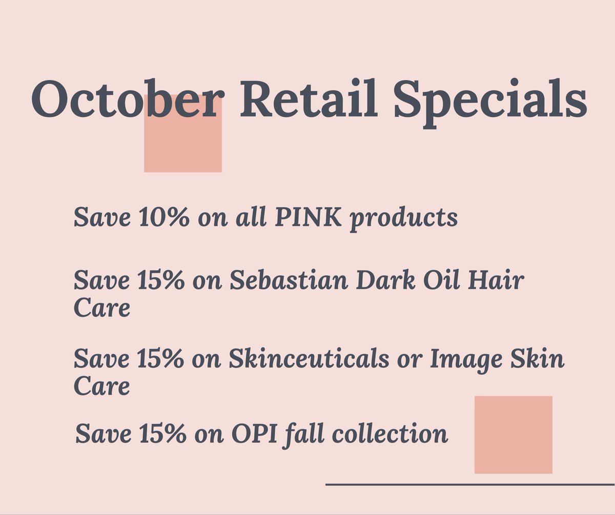 charlesscottsal's tweet photo. October retail specials. #CharlesScott #CLEsalon #retailmania #sebastianPRO #skinceuticals #imageskincare #OPI #ThinkPink https://t.co/PjejBa6QHW