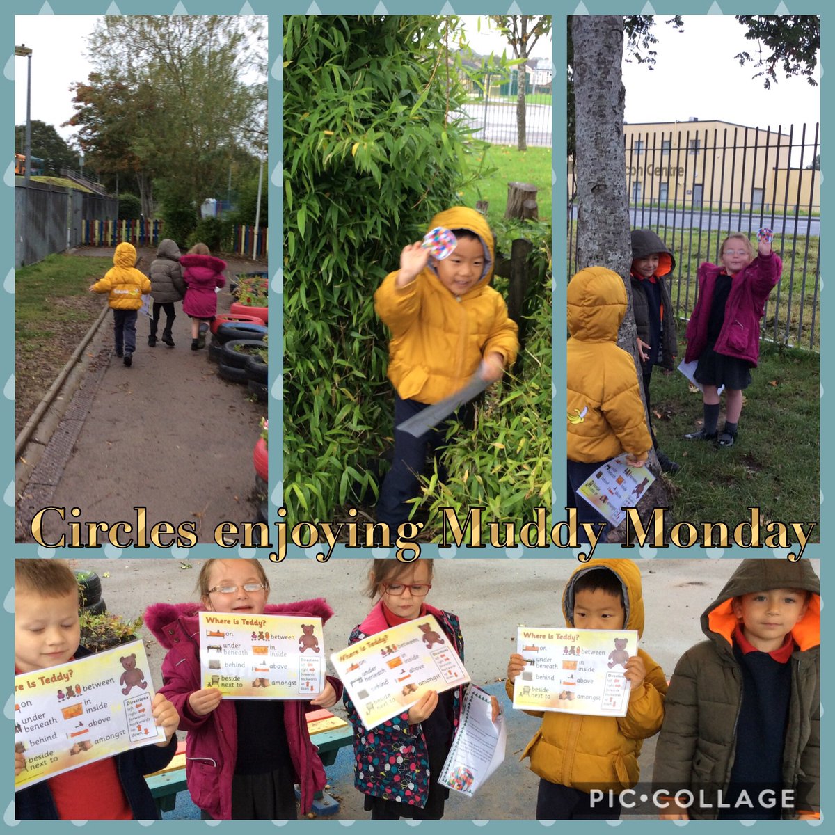 meadowlaneprm's tweet photo. We had a fun Muddy Monday in Dosbarth Ceiriog, we have been learning about positional language. We took it in turns to hide Elmer and tell our friends how to find him. #WhereisElmer? #Behindthetree #MuddyMonday #outdoorlearning https://t.co/EiUwxN1kks