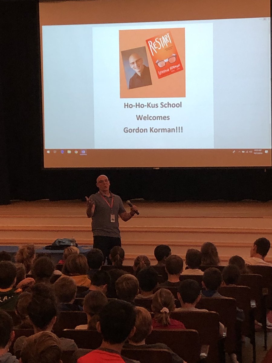 HHK_School's tweet photo. HHK students  get to meet and work with author Gordon Korman. Insights and questions were shared with this favorite author making connections to their summer reading.#restart#thankyouedfoundation https://t.co/pmKzaibBkh