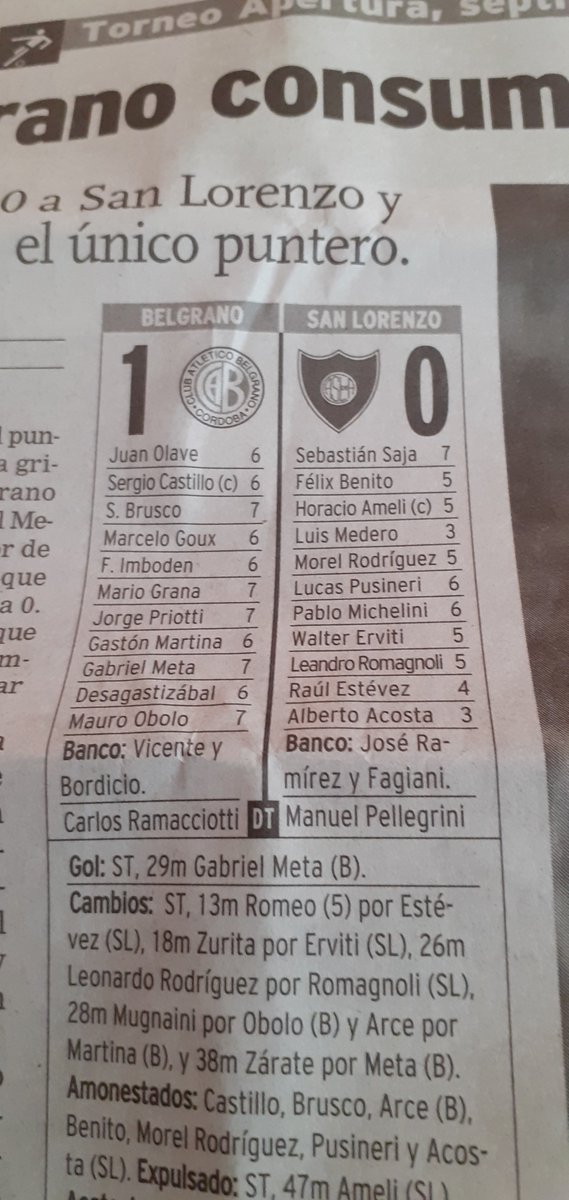 ElinformanteB's tweet photo. No tengo ganas de confundir a la gente con info no certera pero lo q si tengo ganas es subir archivos de mis diarios guardados, aqui Belgrano cortando una racha de 33 años sin poder ganarle a San Lorenzo, Priotti ese dia dejo el alma en la cancha https://t.co/gknlgqLULR