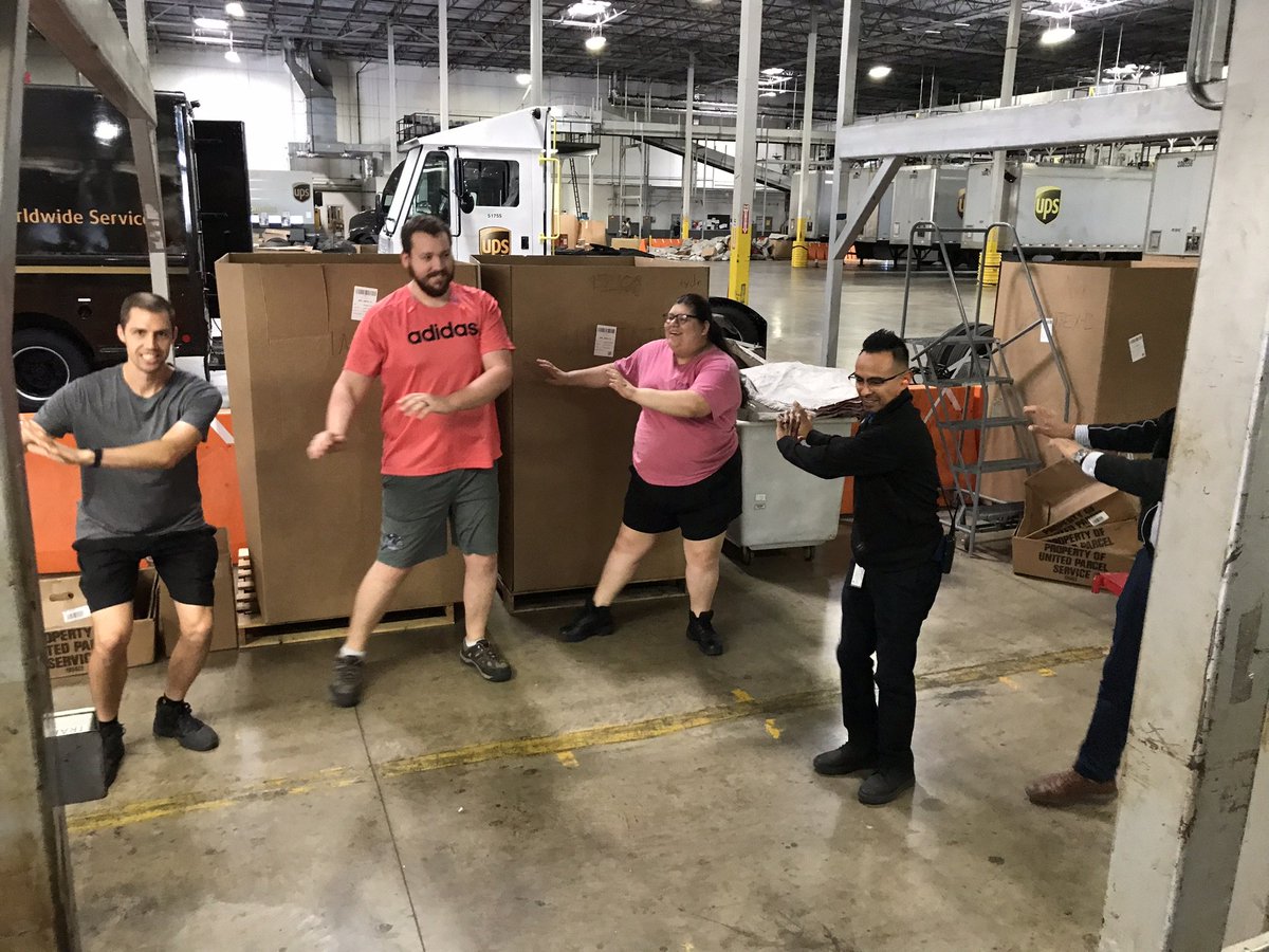 day_lions's tweet photo. #LionsRoar #SafetyFirst #HydrationIsLife #UPSService #DynamicStretching #DaySortShenanigans @Asanka11262573 and Sal doing push away with new hires. Lets get the day started off right. https://t.co/w4BQefDrTe