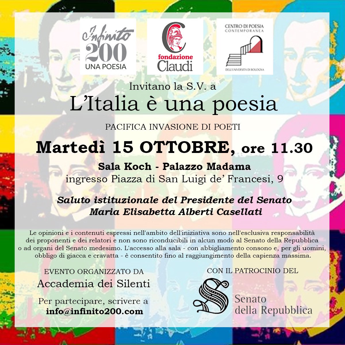 InfinitoDue100's tweet photo. L’invito ufficiale all’invasione di poeti in #Senato, il #15ottobre. Evento organizzato da #FondazioneClaudi, #CentrodiPoesiaBologna e #Accademiadeisilenti. Con il patrocinio del @SenatoStampa. #Infinito200 https://t.co/77WtzaB7ay