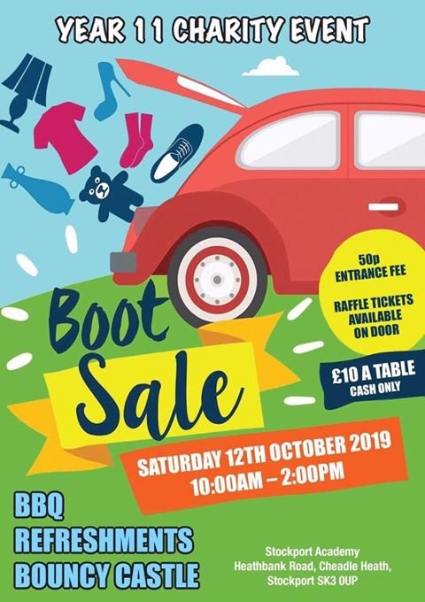 YE_Little_Stars's tweet photo. Clear your schedule! This Saturday we are hosting a stall at Stockport Academies' Year 11 Charity Carr Boot Sale. Check out "Year 11 Charity Car Boot Sale" on Facebook for more information. https://t.co/wnWaTvTUmX