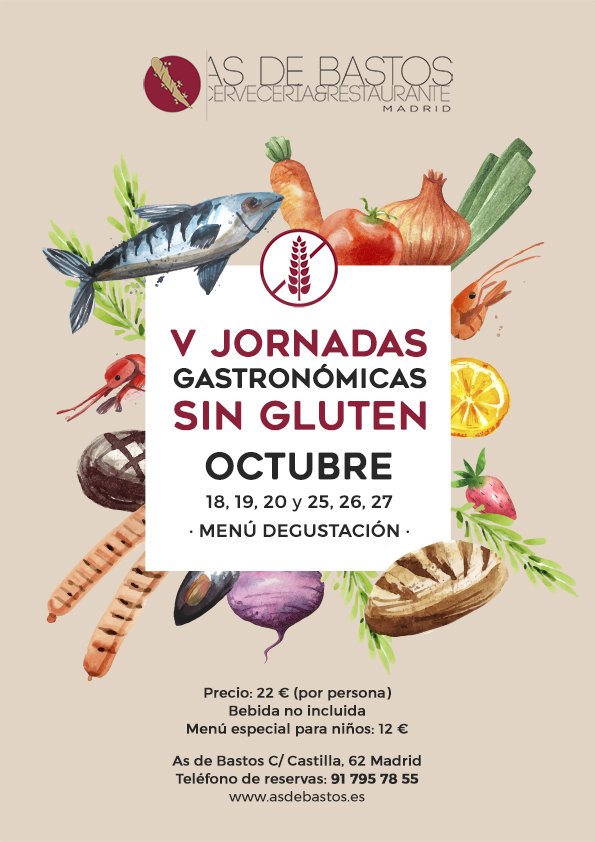 ¡¡Ya tenemos fecha para las V #JornadasGastronómicas #SinGluten en As de Bastos #Madrid!! 🍽😍 Los días 18, 19, 20 y 25, 26, 27 de Octubre ven a disfrutar el fantástico menú degustación que hemos diseñado. No olvides hacer tu reserva en el 91 795 78 55 👍