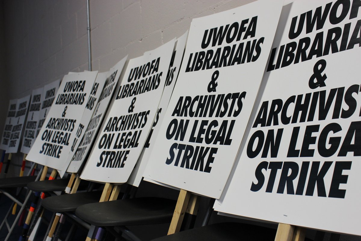 UWOFA's tweet photo. UWOFA librarians and archivists are prepped and ready to go. Strike deadline is 12:01 am on October 8. Add your voice at https://t.co/D3f3ufynjP to urge @WesternU for a fair settlement. https://t.co/QYKC3n749i