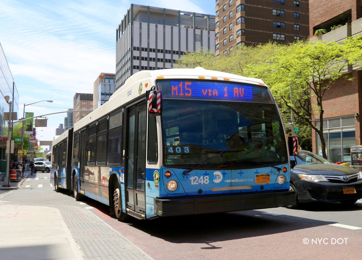 NYC_DOT's tweet photo. Bus-mounted camera warnings now in effect along #M15 #SelectBusService route in Manhattan. #BetterBuses
Following 60-day warning period motorists who drive/stand in bus lane during designated hours will receive violations: 1st violation is $50, up to $250 for repeat bus blockers https://t.co/FlgIPx0iyN