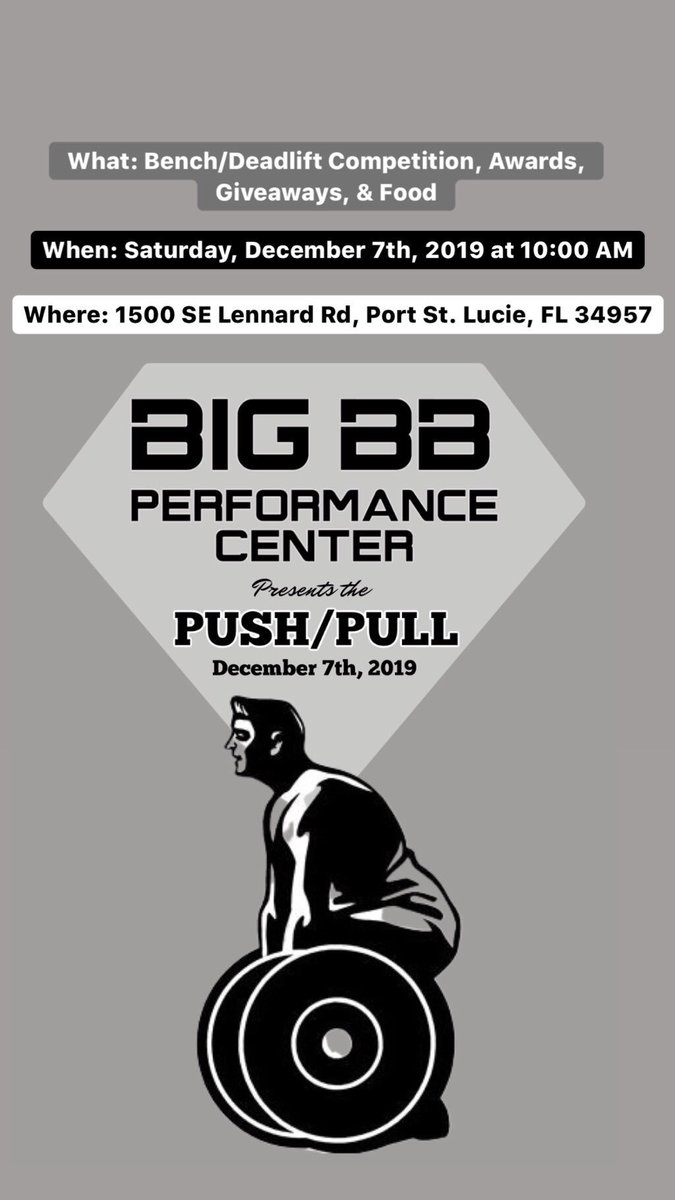 performance_bb's tweet photo. Our Push/Pull Competition is Two Months away! We hope you are training hard. We can wait to have a great time. #PushPull #BIGBB #BIGBBPerformance #Gym #Powerlifting #Bench #Deadlift #PortStLucie https://t.co/tWpiRB7Tq8