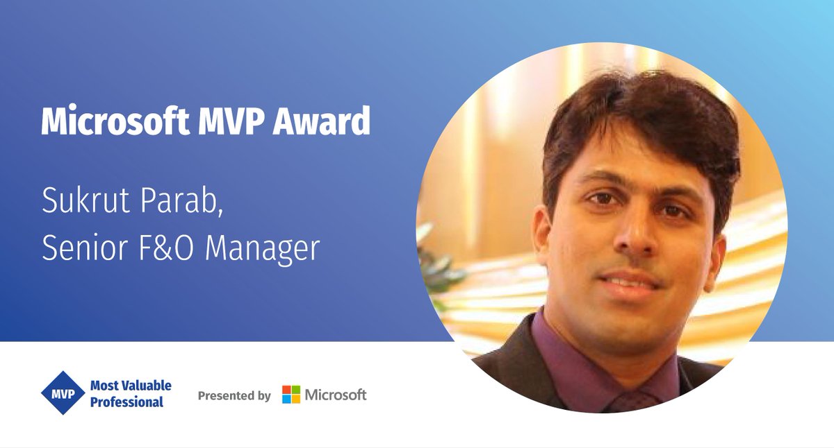 Huge congratulations are in order for <a href="/sukrutparab/">Sukrut Parab</a>! Last week Sukrut was awarded with the prestigious <a href="/Microsoft/">Microsoft</a> MVP Award in the Business Applications category. Find out more at okt.to/pgKnHV. #HitachiSolutions #Microsoft #MicrosoftMVP