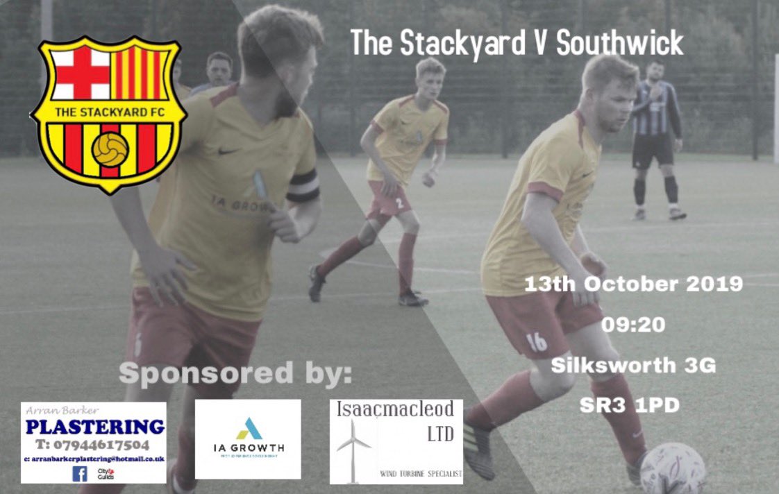 Next Up | <a href="/SouthwickFC1/">Southwick FC</a> 

📆   Sunday 13th October
🏆   SSL Premier League 
🏟️   Silksworth 3G | SR3 1PD 

#UTS