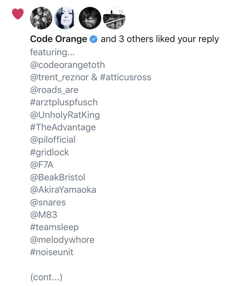Code Orange liked the tweet announcement of the mix I started with them. Rad.