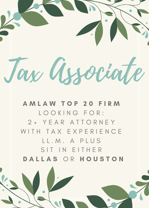Tax Associates in Texas can have Top Sophistication AND Top Pay (NYC Market $$$)