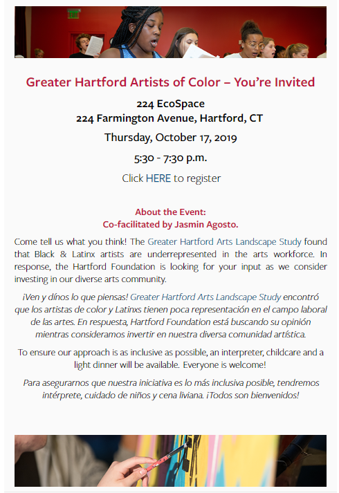 ArtsLearningCT's tweet photo. Join us to discuss racial equity in the Greater Hartford arts workforce. https://t.co/e1TjH8lxOO