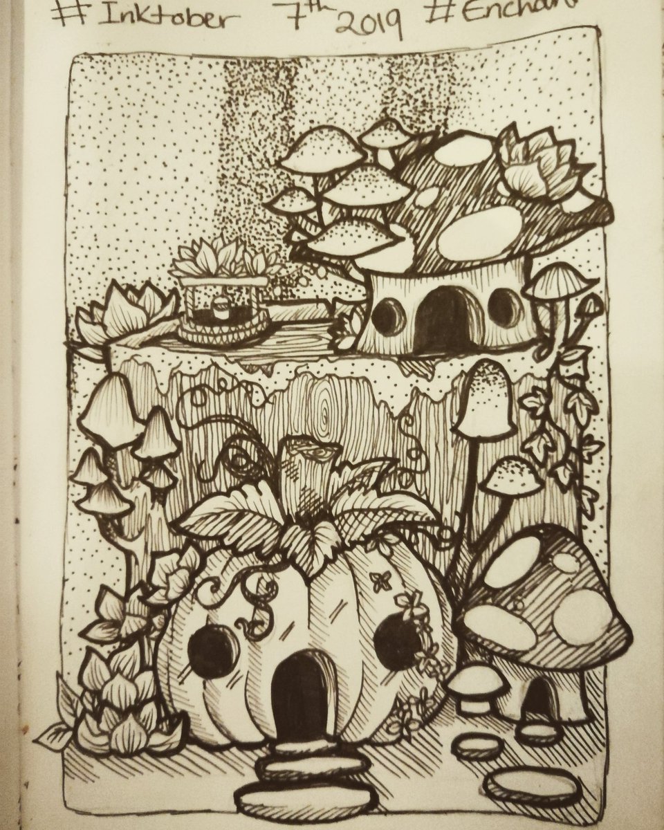 IFiddlestickI's tweet photo. #art #artist #artistsoninstagram #handpainted #handmade #sketchbook #sketch #pencil #pencildrawing #inktober #inktober2019 #mushrooms #pumpkin #enchanted #houses #forest #woods https://t.co/K9fwIKMy0f
