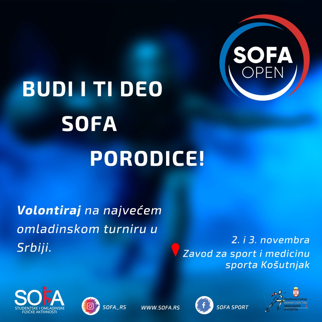 Prijavi se i volontiraj na SOFA OPEN-u 😍 na link 👇
forms.gle/9SUsMenboue6pd…
Prijave traju do 11.10.
#sofasport #sofaopen #volonteri
