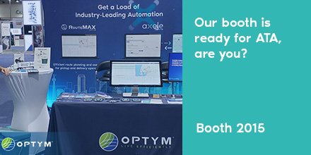 OptymLE's tweet photo. We are ready to go for the 2019 ATA Management Conference. Drop by our Booth (#2015) to learn more about how we are optimizing every aspect of the trucking industry
#ATAMCE19 #OptymHaul https://t.co/pPeiUwCcst