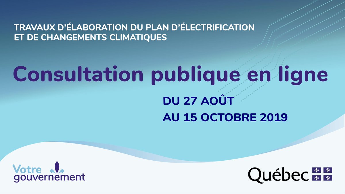 Vous débordez d’idées pour réduire les émissions de GES? On veut vous lire! Participez à la consultation publique en ligne dans le cadre des travaux d’élaboration du Plan d’électrification et de changements climatiques! Date limite : 15 octobre 2019 Bit.ly/ConsultationPE…