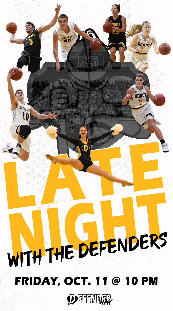 DordtWBB's tweet photo. Join us this Friday Night for Late Night with the Defenders!
$1 Admission
$5 Tshirts
Scrimmages, Competitions, Dance, & More!
See you there 👀
#Made4More #DefenderWay #DefenderDays https://t.co/09B7LUQ2cr