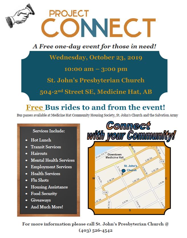 Project Connect takes place Oct. 23, from 10-3 at St. John's Presbyterian Church. Lots of great ways for those in need to connect with local programming and supports. #medhat