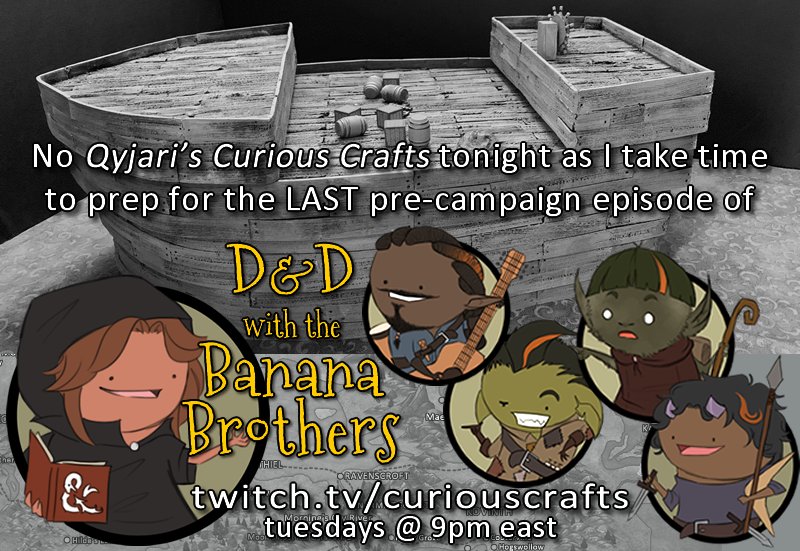 qyjari's tweet photo. Don't you worry fellow crafters who want to see the completion of our pirate ship - it will return! But tonight, I must prep for tomorrow night's #DnD with the Banana Brothers! Twitch Subs and Patreon VIPs can tune in and watch their backstories unfold! https://t.co/WA4r2IWV55 https://t.co/j5HbpxUGdI