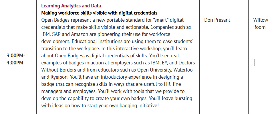 donpresant's tweet photo. Join me in the Willow Room at 3pm on Tuesday Oct 8 for an exciting look at #microcredentials for #WorkforceLD, with tools to to start designing your own #digitalbadges and a preview of the #I4PL's #CTDP badge! #I4PL2019 #openbadges https://t.co/Ij4KSqDVKh