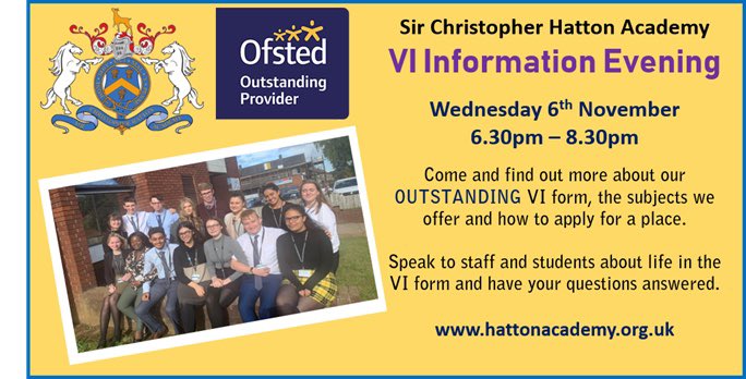 HattonVIForm's tweet photo. We would love to invite you to come and see our fantastic VI Form and show you why we are so proud of it.
•
•
•
#wellingborough #sirchristopherhatton #hattonacademy #scha #sixthform #sixthformopenevening #proud #comeandseeus https://t.co/PWfgQotzUY