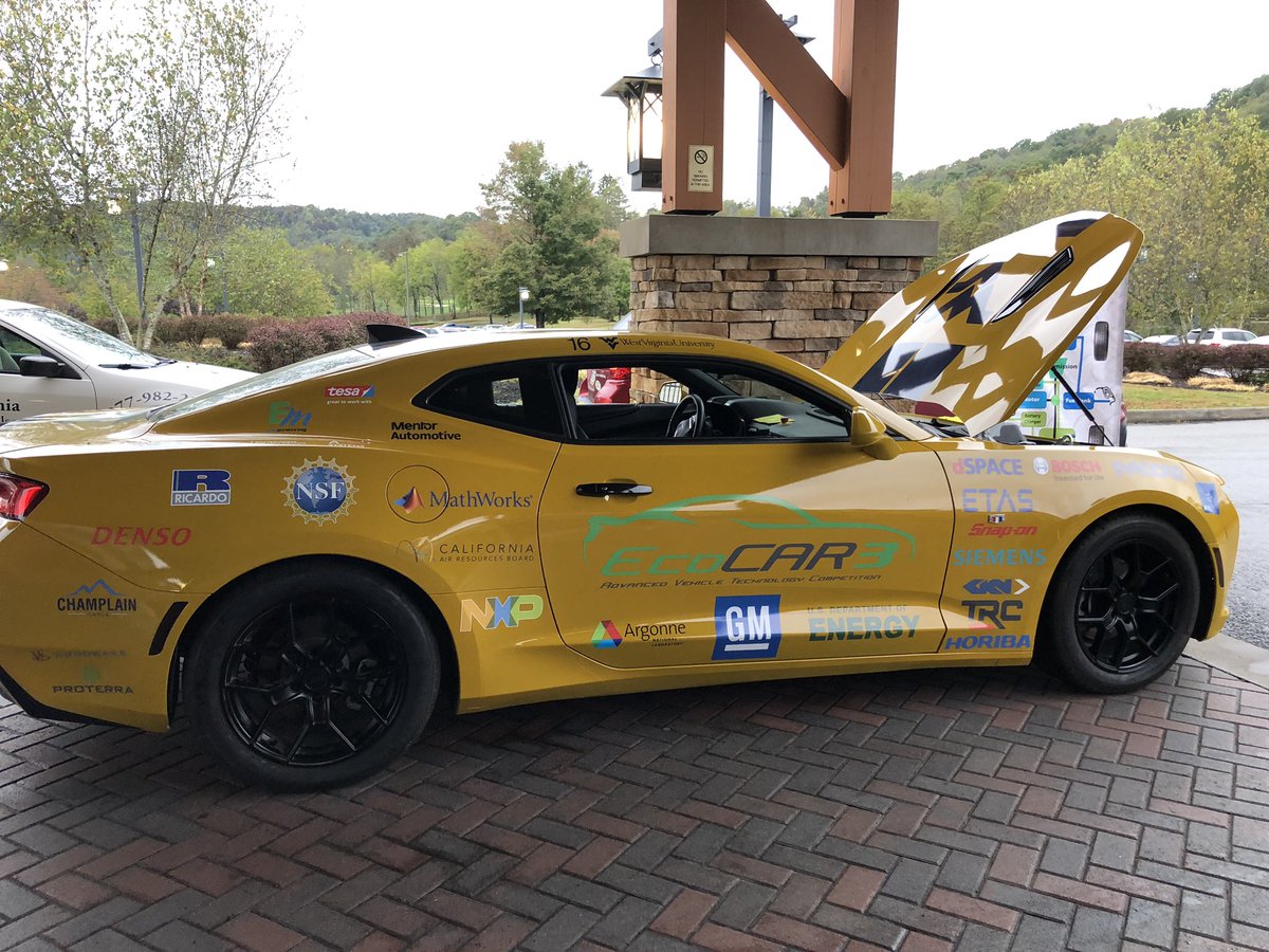 WVU_EcoCAR's tweet photo. Rain or shine we are always happy when we get to bring out the #EcoCAR3 Camaro! https://t.co/rxrXPEcoUE