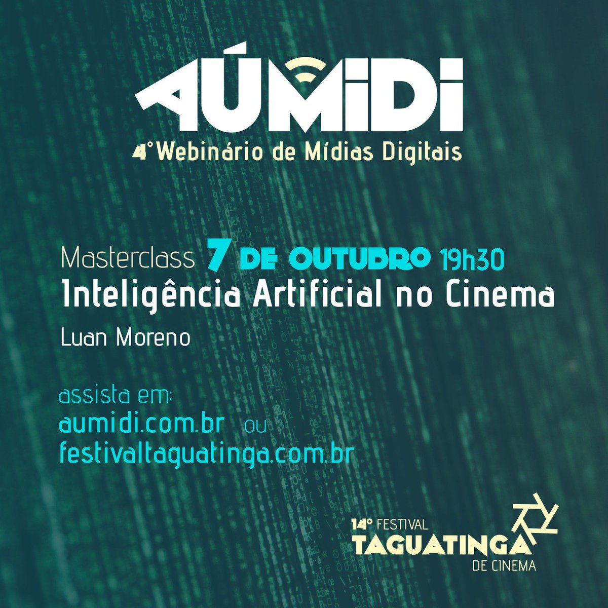 Assita agora ao webinário Inteligência Artificial no Cinema com <a href="/luansql/">Luan.Moreno</a> Luan Moreno zoom.us/j/375405902?pw… #IA #aumidi #InteligenciaArtificial  #Cinema