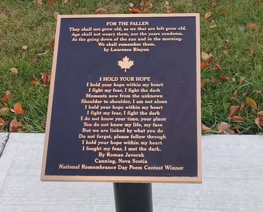 Found on a plaque at the RCL Lacombe Branch #79 Alberta, 

A poem by Roman Javorek (from Canning Nova Scotia) that won a National Remembrance day poem contest.

I Hold Your Hope 🇨🇦

Everyone is getting excited about Halloween and even Christmas. How about Remembrance Day?