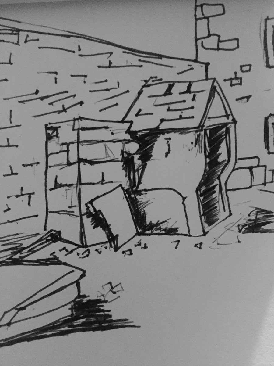 Us_Irish's tweet photo. Super-fast sketches seeing #RotheHouse through the lens of Wolfwalkers Walking tour. Thanks to @CartoonSaloon and #KKanimated for style tips CubistClassicist? 😉#Inktober #AmateurHour https://t.co/EvKHKlfyno