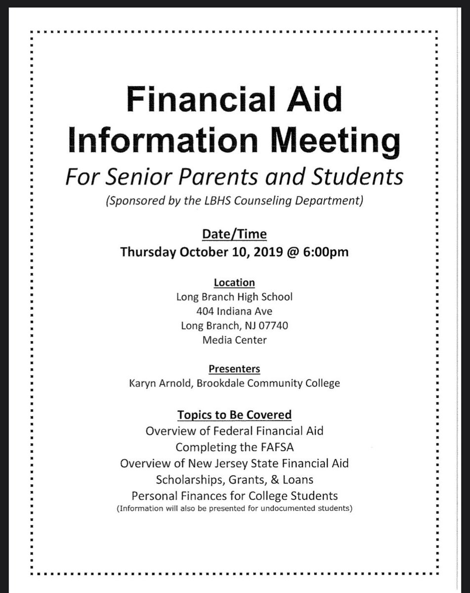 lb_guidance's tweet photo. Calling all LBHS SENIORS (Class of 2020) - we are hosting a FAFSA night this Thursday, October 10 @ 6:00pm! https://t.co/yJSBXzNEsB