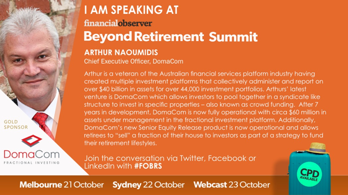 fin_observer's tweet photo. Chief Executive Officer - @ArthurNaoumidis from @DomaComTweets joins us at financialobserver’s Beyond Retirement Summit in Melbourne and Sydney. Register now: https://t.co/D3SLF25e4L
#FOBRS #FinancialPlanning #AgedCareRC #FinancialAdvice #FinancialAdvisers #agedcare https://t.co/sXIP7v0RLt
