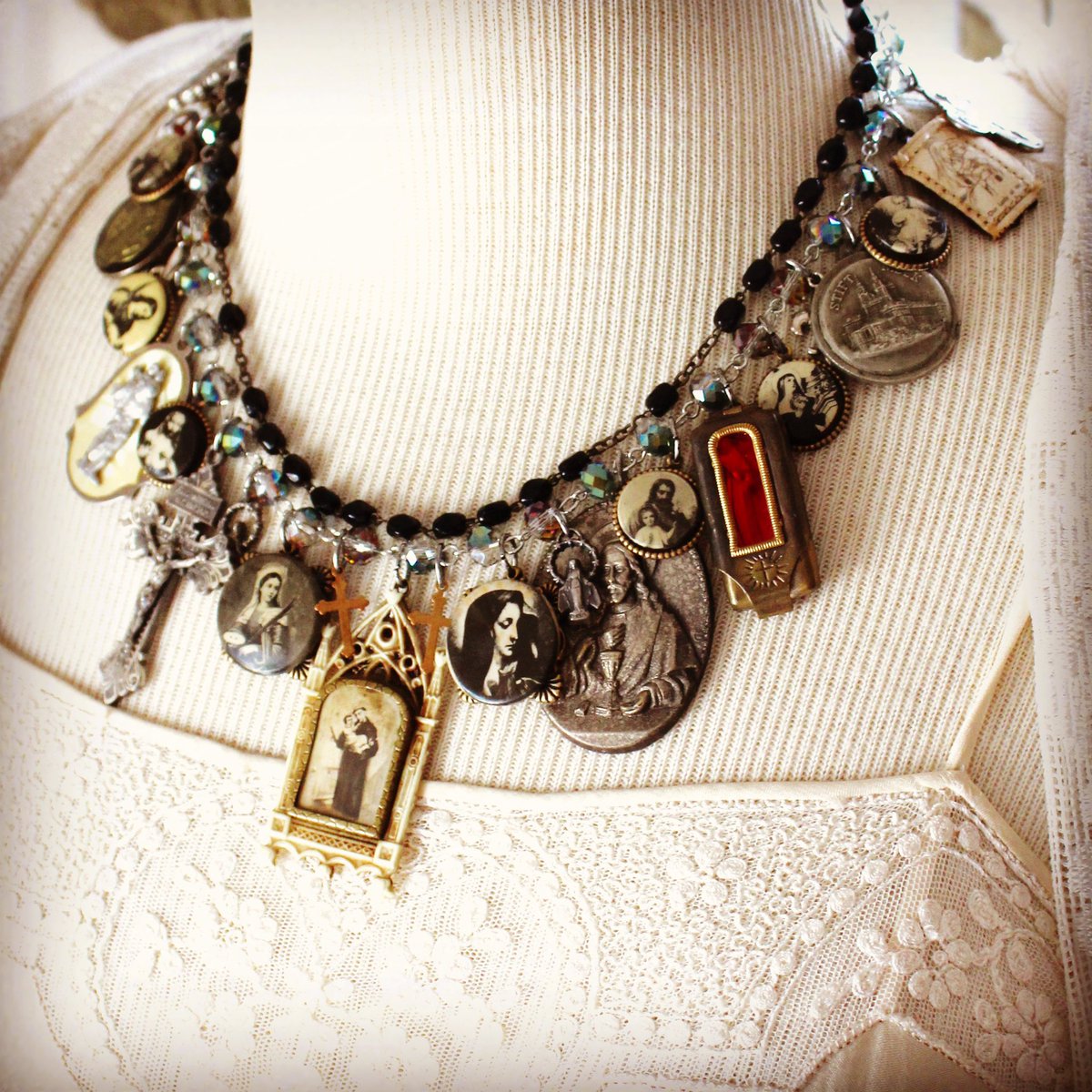 lbergeron74's tweet photo. Devotional assemblage, collected blessings. See a description of each of these very old bits of religious memorabilia in my shop at https://t.co/InRaVTK8Fx https://t.co/5NHT1TGzw4