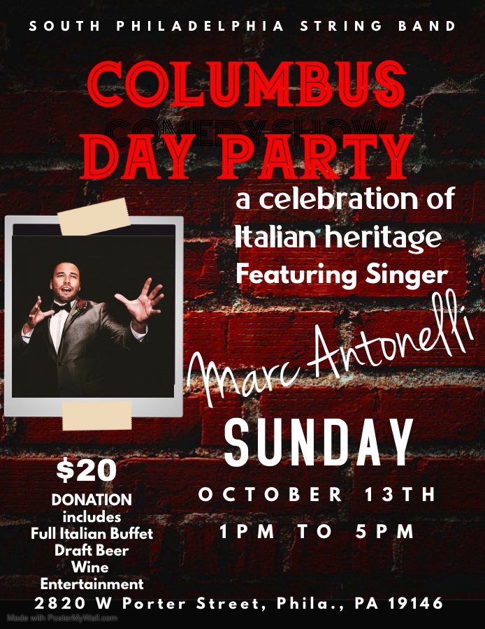 SPStringband's tweet image. We hope to see everyone this Sunday either in Philadelphia at the Columbus Day Parade or afterwards back at our club for this great event.